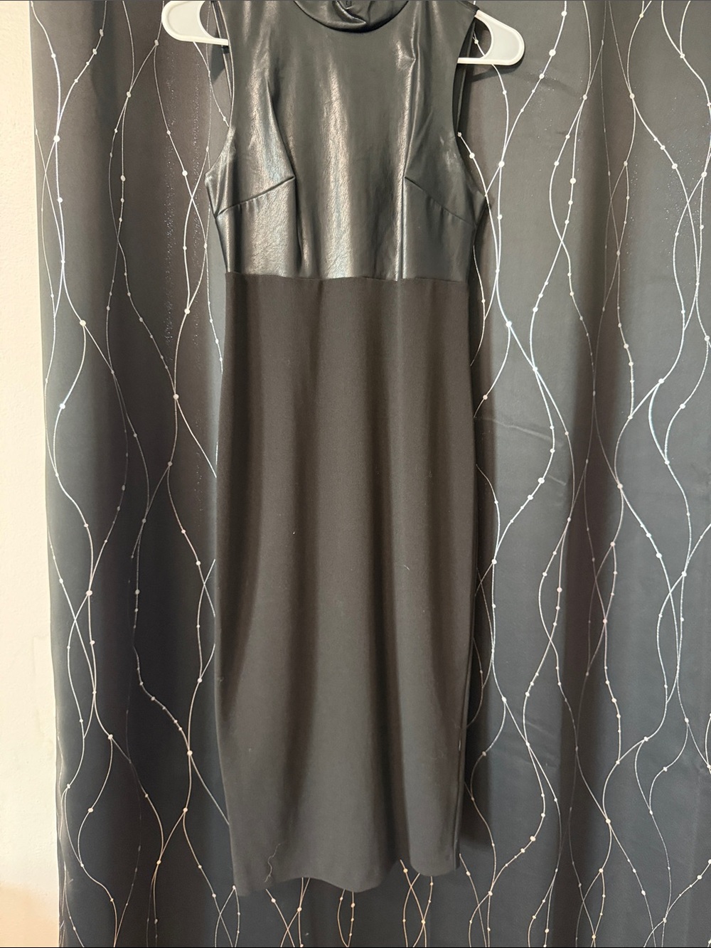 Express Black Sleeveless Faux-Leather Bodice Midi Dress